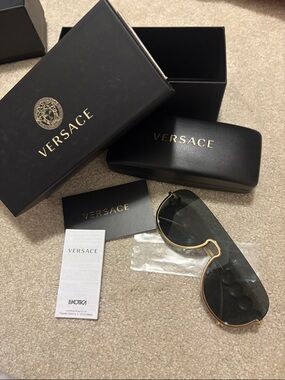 Versace Black Lenses Gold-Frame Shield Sunglasses